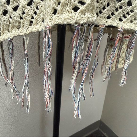 Poof! by Free People Open Knit Fringe Sweater Cream Boho Festival Beach Cover - Picture 4 of 10